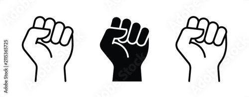 Three clenched fists raised in solidarity during protest against oppression vector graphic