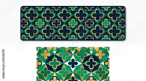 Ornate green and gold floral tile pattern.