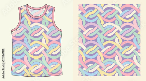 Pastel wavy overlapping lines pattern on tank top.
