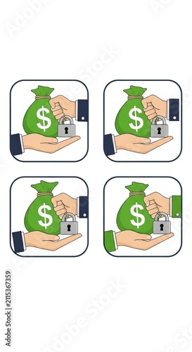 Securing Finances - Hand with Money Bag and Padlock Illustration.