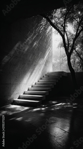 Dramatic Stairway to Light - A Black and White Architectural Vision.