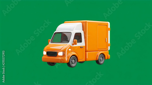 Orange delivery van on green background