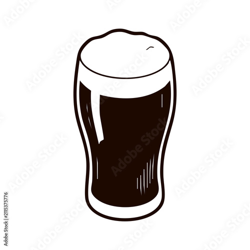 Canvastavla Dark Stout Beer Pint Glass with Creamy Foam Line Art Vector Illustration for Pub