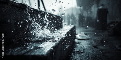 Eerie industrial scene with water droplets and blurred figures in the background.
