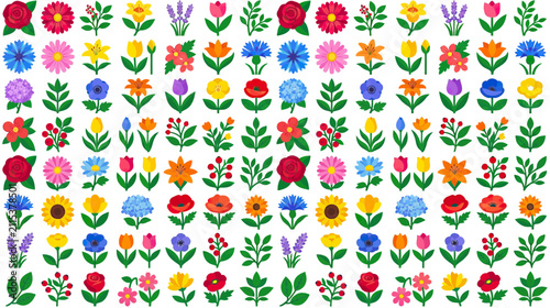 Vibrant Floral Pattern Collection of Various Flowers
