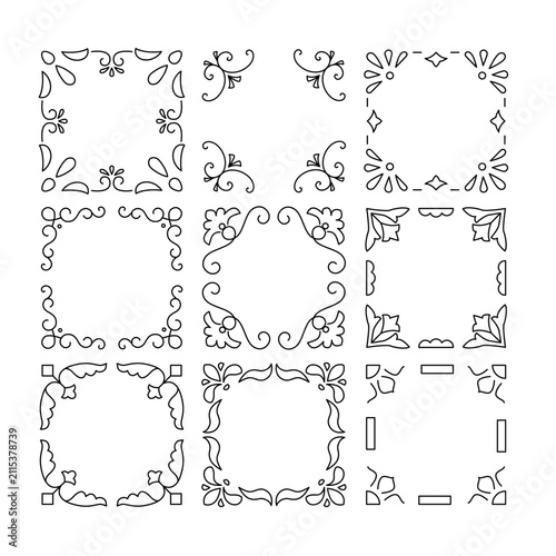 ミニマルでモダンな線画の植物・幾何学フレーム9個セット
