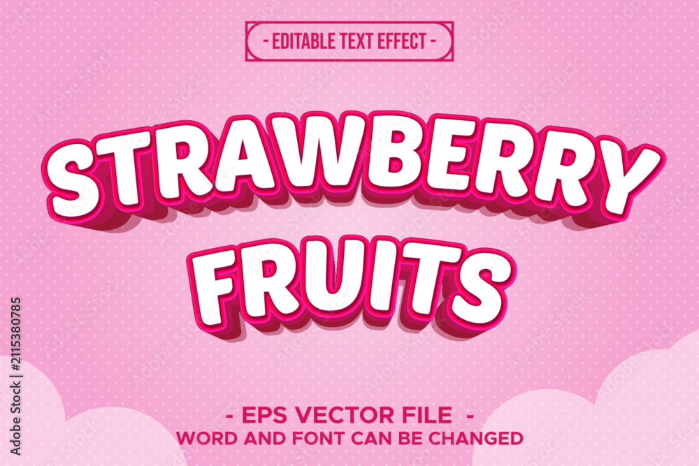 Fototapeta premium Strawberry Fruits Cartoon Pink Sweet Playful Cute Kids 3D Editable Text Effect