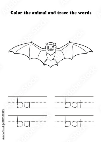 Learning Worksheet Bat Coloring Tracing Animal