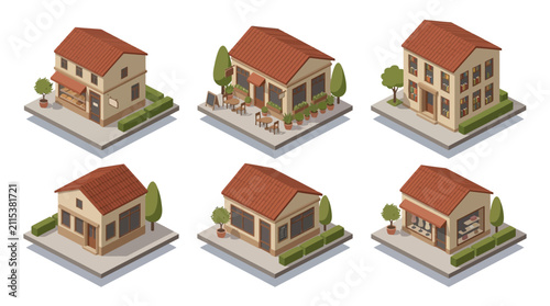 Diverse residential homes illustrating modern and traditional architectural styles with lush landscaping and outdoor amenities