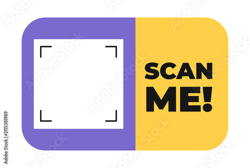 Scan Me QR Code Label Vector, Modern Call to Action Sticker and Sign Set. Colorful Isolated