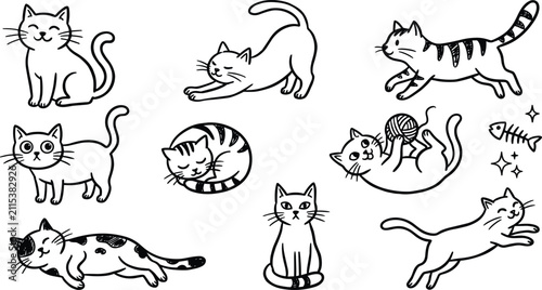 Canvas Print Cats doodle set hand drawn cartoon vector illustration