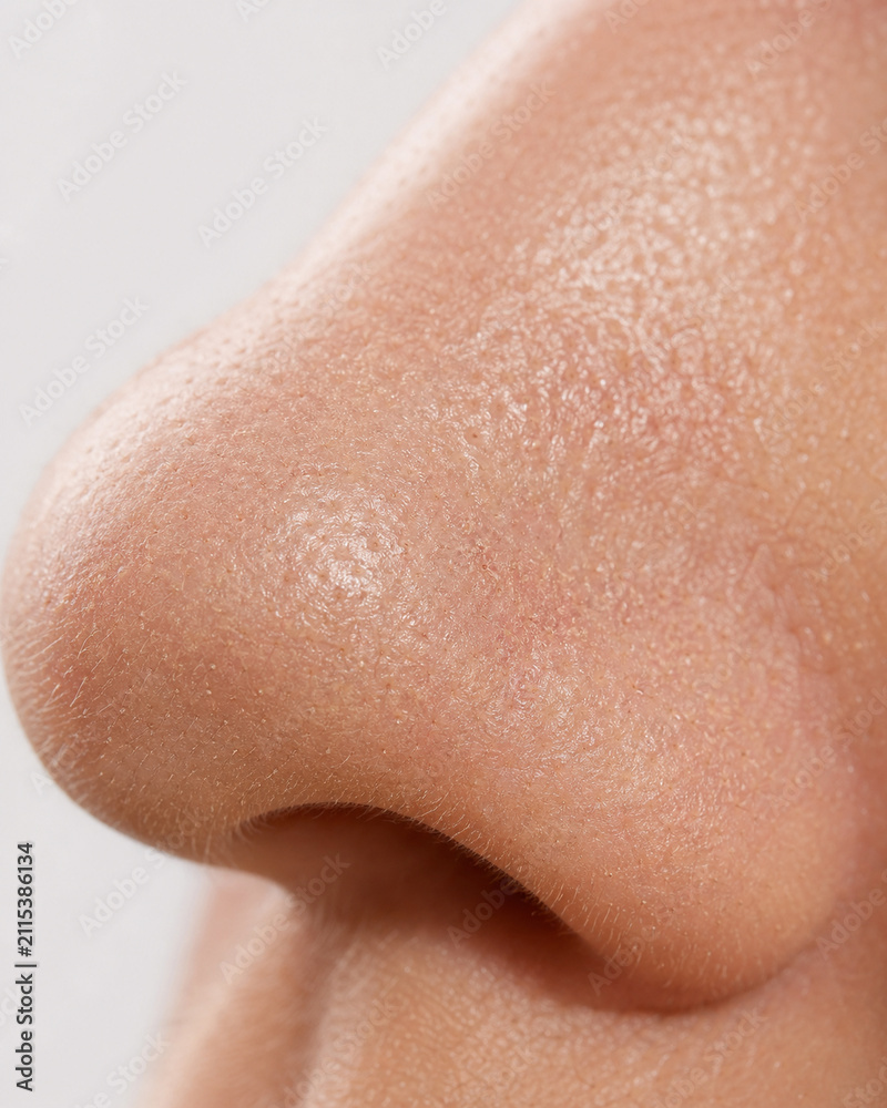 Fototapeta premium Close-Up of Nose with Visible Pores, Sebum and Sebaceous Filaments
