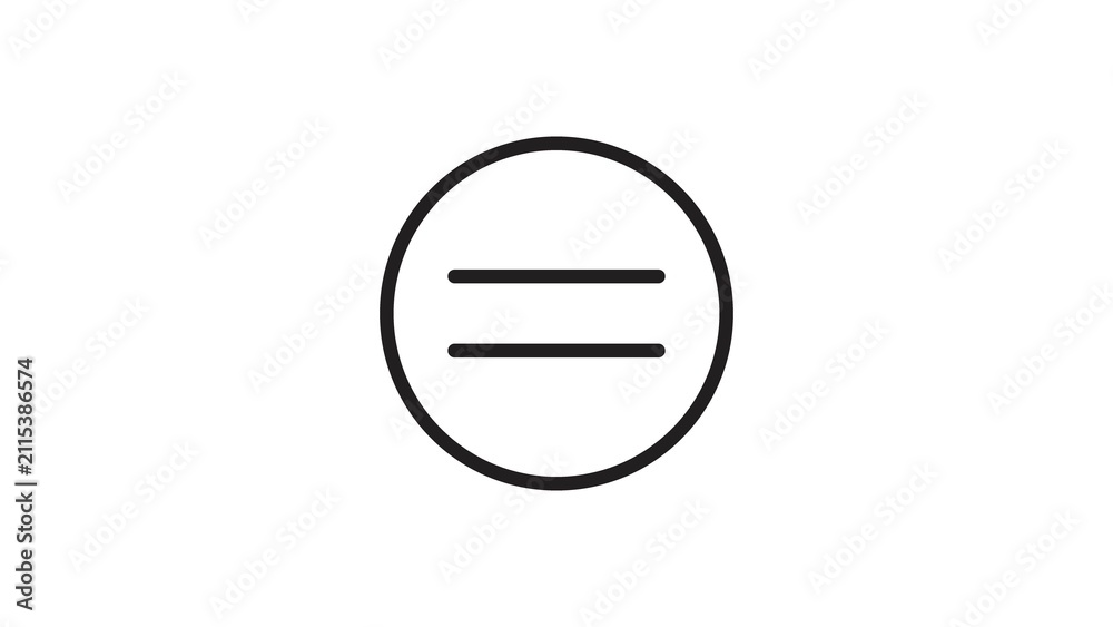 Fototapeta premium Minimalist equal sign icon in circle black line art symbol on white background isolated.
