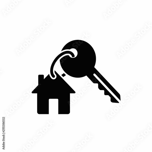 House Key with Home Keychain Icon Black Silhouette