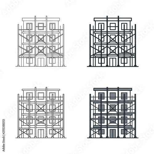Building Construction Scaffolding Icons - Architectural Development and Renovation Vector Set