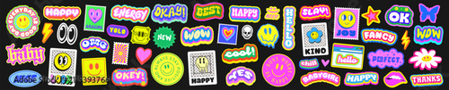 Cool Groovy Stickers Set Pop Art Design. Collection Of Y2k Patches Vector Design.