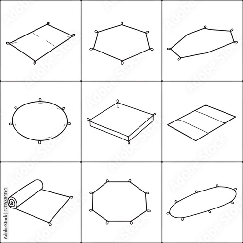 A collection of various geometric shapes and floor plan outlines are displayed in a grid.
