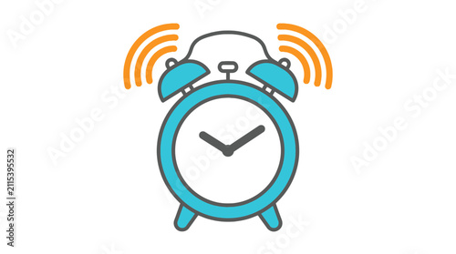 Obraz na płótnie Blue ringing alarm clock with vibrating sound waves