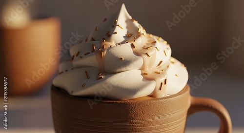 Hot beverage mug with whipped cream topping beverage chocolate breakfast