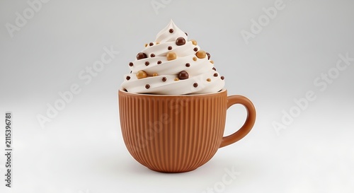 Ceramic cup with whipped cream topping and chocolate sprinkles, chocolate