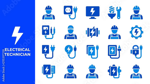 Electrical technician and power utility service icon set