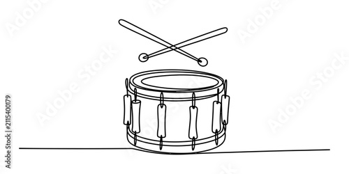 Canvastavla Simple line art illustration of a musical snare drum with two crossed drumsticks