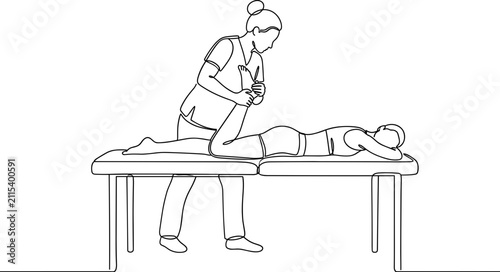 Fotografie Continuous line drawing of a physiotherapist performing leg stretching on a patient