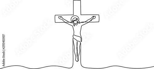 Foto Continuous one line drawing of Jesus Christ on the cross.