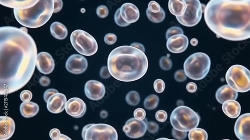Microscopic biological cells floating in fluid