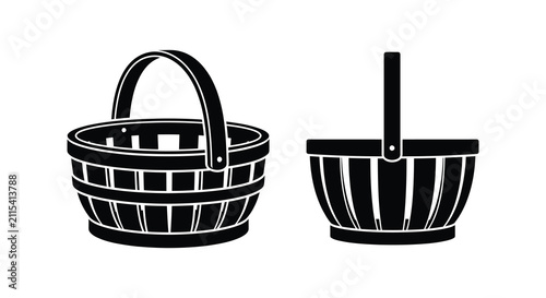 Foto Two woven baskets depicted in a black silhouette against a white background silh