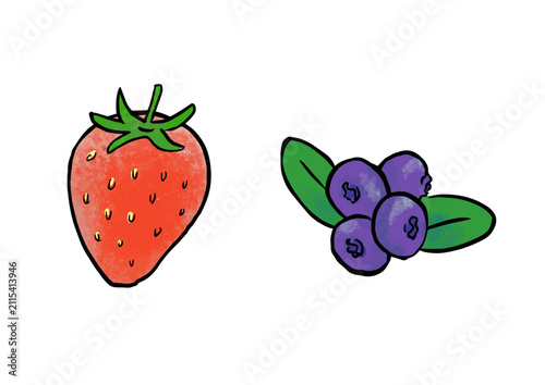 いちごとブルーベリーの簡単手描きイラスト