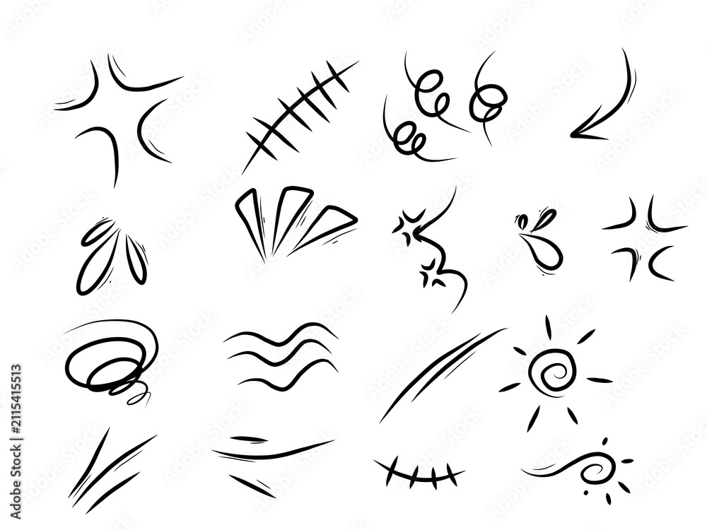 Fototapeta premium Hand Drawn Doodle Elements Set – Abstract Scribbles, Stars, Flowers and Decorative Sketch Icons