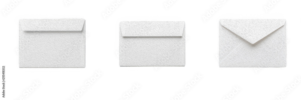 Fototapeta premium White Envelopes PNG Set, Blank Paper Mail Envelopes Isolated on White Background, Office, Communication, and Correspondence Concept Graphic Design Elements