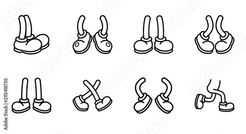 Set of cartoon character legs and shoes in various poses with character illustration collection