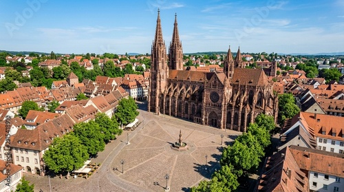 Aerial View of Saint-Georges Church in Haguenau, Alsace, France