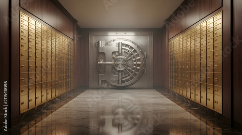 Huge bank vault door with steel locking system