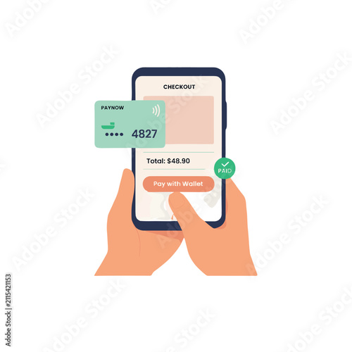 Mobile payment transaction on a smartphone with a credit card.