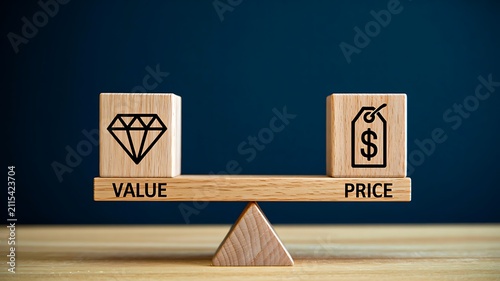 Business value and price comparison concept with balanced wooden blocks