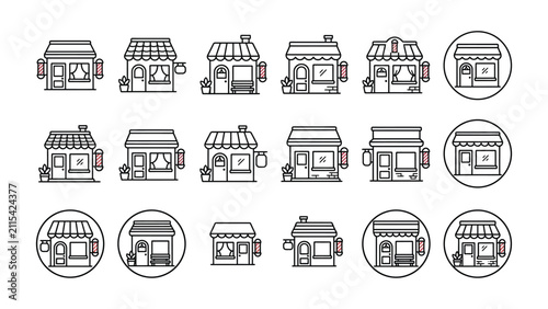 Collection of Vintage Barber Shop Facades, Retro Salon Storefronts, Pixel Art Style Icons, Vector Set