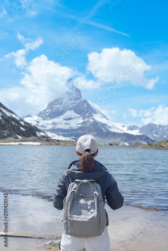 Obraz na płótnie Woman Tourist Exploring Zermatt, Switzerland