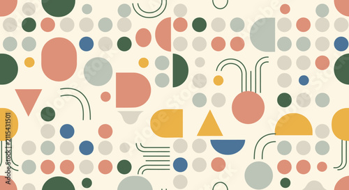 Minimalist geometric pattern with circles and semicircles