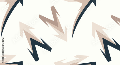 Dynamic abstract arrow pattern in neutral and navy.
