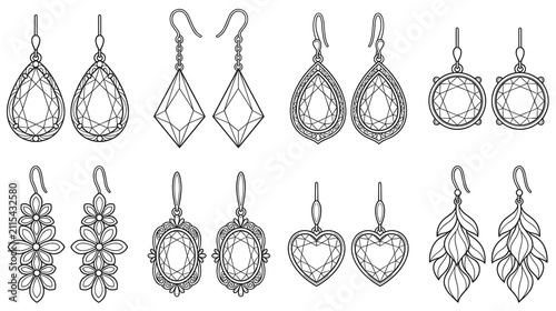 Konstfotografi Earrings outline set, elegant jewelry accessories with gemstones.