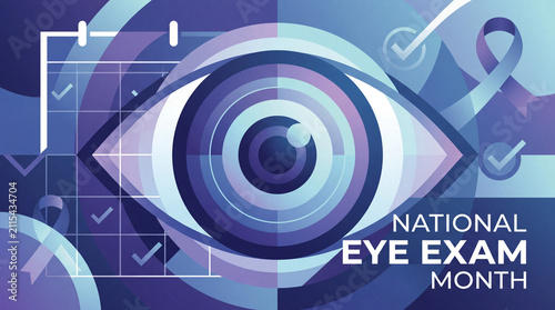NATIONAL EYE EXAM MONTH abstract eye and calendar awareness banner design