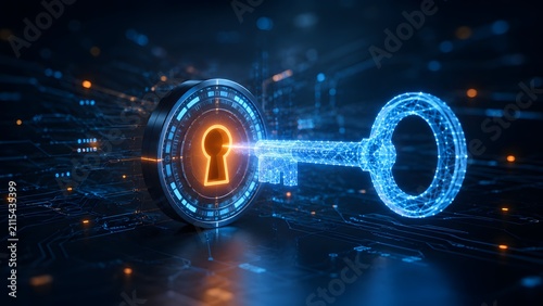 Digital encryption key inserting into high tech padlock mechanism for enterprise network security and cyber data protection