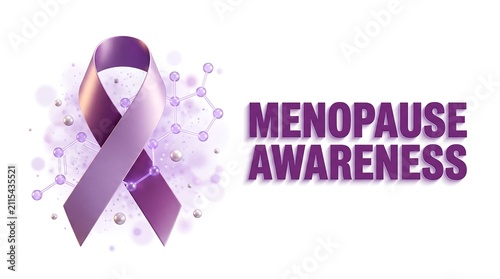 Menopause awareness purple ribbon and molecule design with menopause, awareness