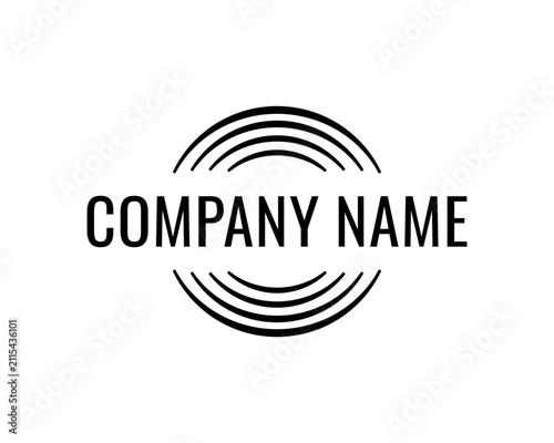 A minimalist black and white logo design featuring the text 'COMPANY NAME' with abstract concentric arc elements above and below, suitable for corporate branding.