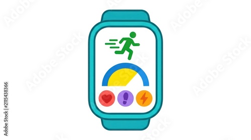 Smartwatch displaying running and heart rate tracker icons
