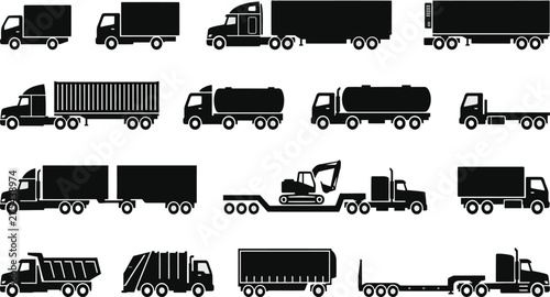 Foto Comprehensive Collection of Commercial Truck Silhouettes for Logistics, Shipping