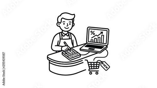 Small Business Owner Calculating Finances and Sales Growth on Laptop and Calculator